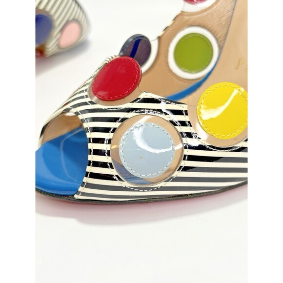 Christian Louboutin Lady Bug Heels Navy/White Stripes Bright Polka Dots Sz 35.5 - Picture 16 of 16